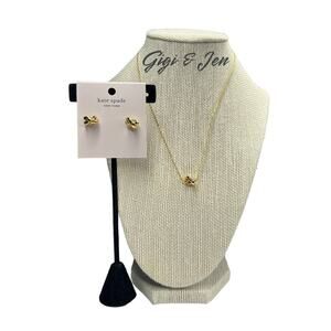 Kate Spade Sailors Knot Necklace and  Earrings Studs set Gold tone